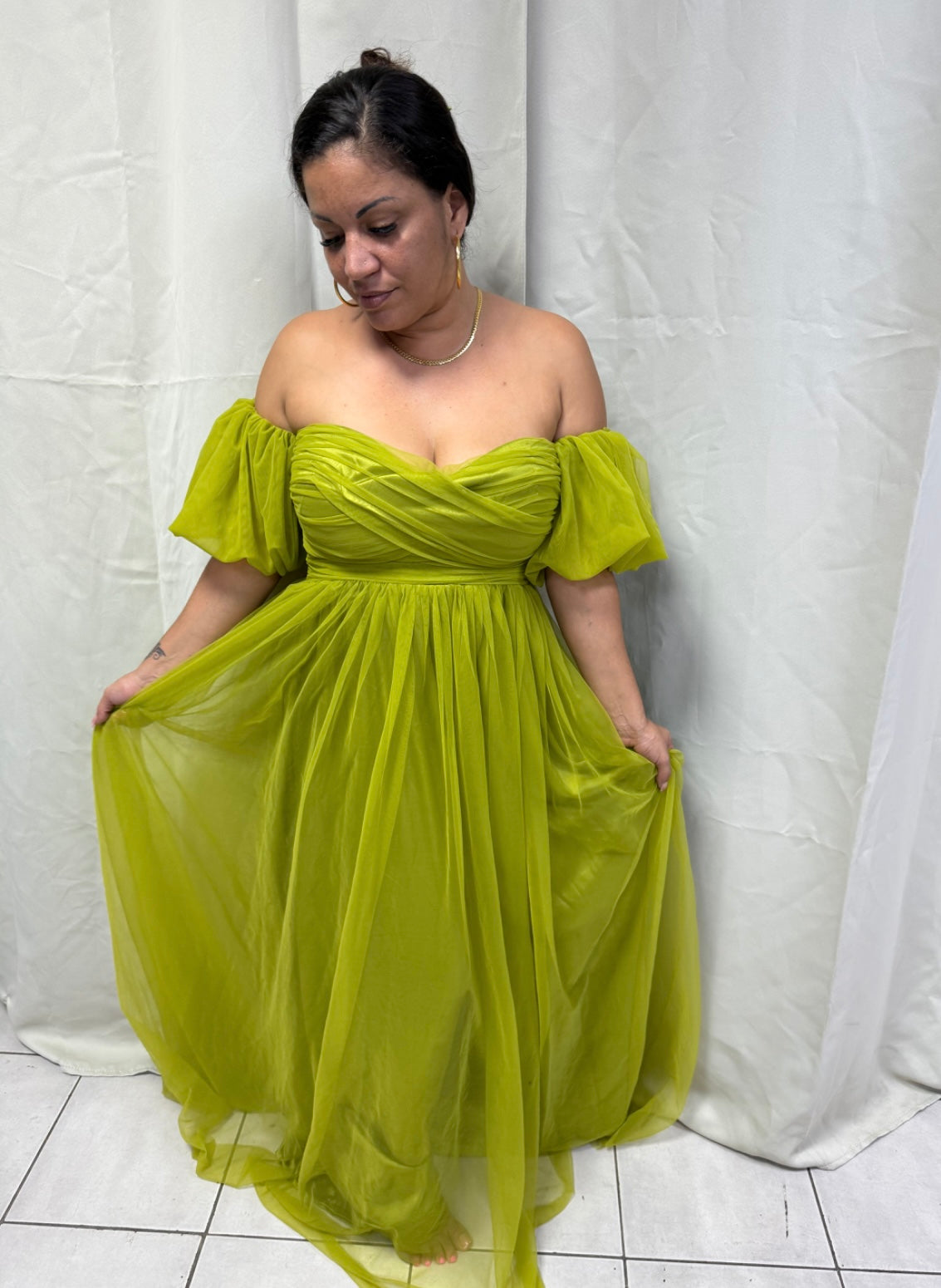 Robe longue en tulle – Éclat Chartreuse
